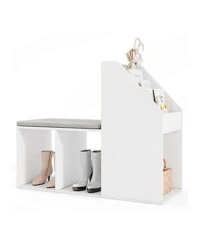 Gouun Shoe Storage Bench with Removable Cushion and 6 Open Compartments