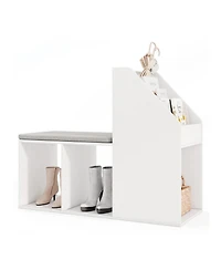 Gouun Shoe Storage Bench with Removable Cushion and 6 Open Compartments