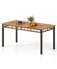 Sugift 63 in Outdoor Dining Table with Acacia Wood Slatted Top