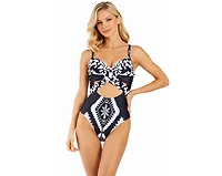 La Moda Clothing Women's Black and White Cut-Out One Piece Swimsuit