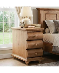 Tribesigns Solid Wood End Table, 3 Drawers Narrow Sofa Side Table with Finished Back, Rustic Slim Nightstand Bedside Table