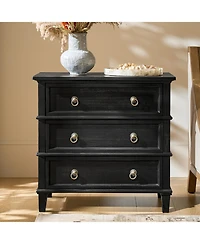 Hulala Home Allisa 28"W 3-Drawer Solid Wood End Table with Built-in Charging Station