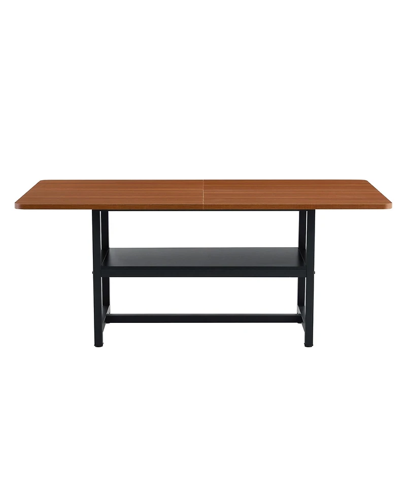 Rainsken 71" Dining Table with Storage Shelf, Rectangular Kitchen Table with Mdf Wood Top and Metal Legs for Dining Room, Living Room