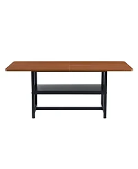 Rainsken 71" Dining Table with Storage Shelf, Rectangular Kitchen Table with Mdf Wood Top and Metal Legs for Dining Room, Living Room