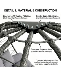 Rainsken Double Hanging Egg Chair, Oversized 2-Person Indoor Outdoor Hammock Swing Chair with Stand and Cushions for Bedroom, Balcony, Garden