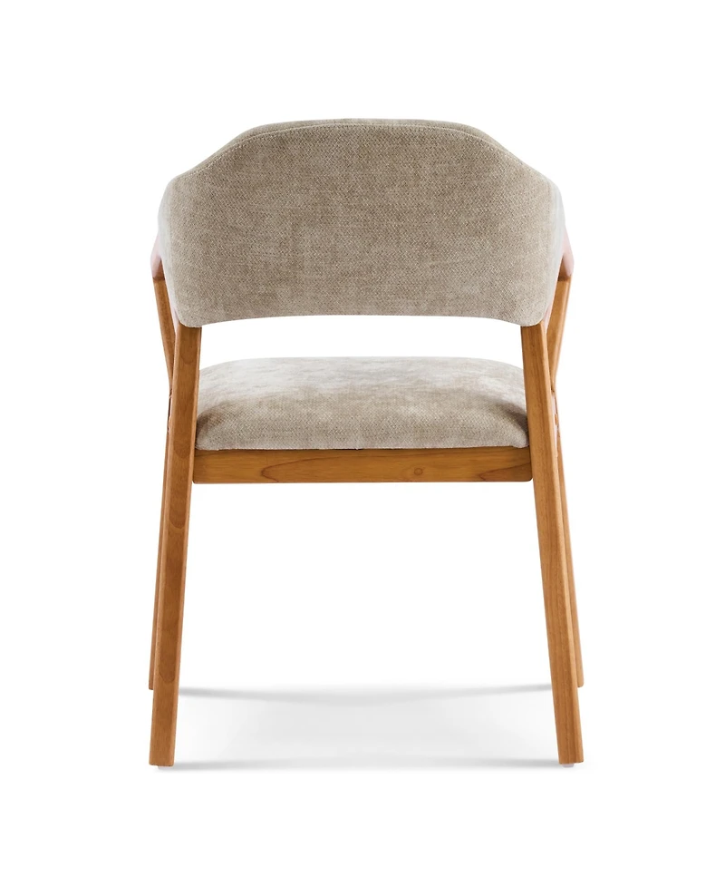 Rainsken Wooden Arm Dining Chairs Set of 2, Soft Chenille Upholstered Seat with Curved Backrest for Compact Dining Areas