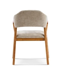 Rainsken Wooden Arm Dining Chairs Set of 2, Soft Chenille Upholstered Seat with Curved Backrest for Compact Dining Areas