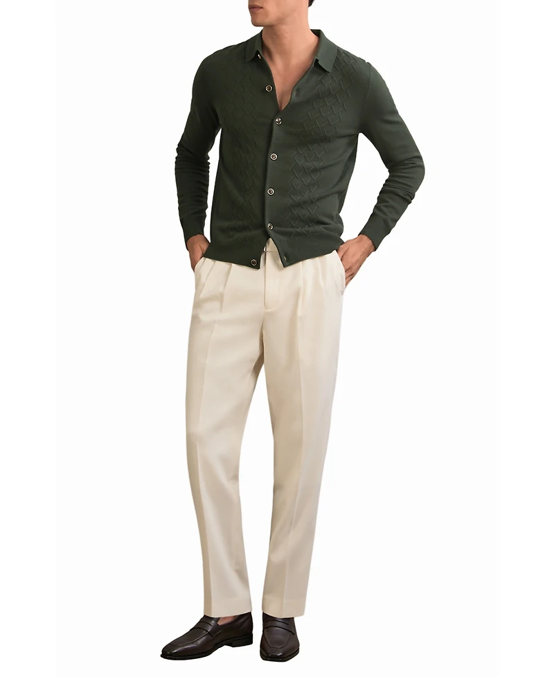 Reiss Men's Wool V-Stitch Button-Through Cardigan Sweater