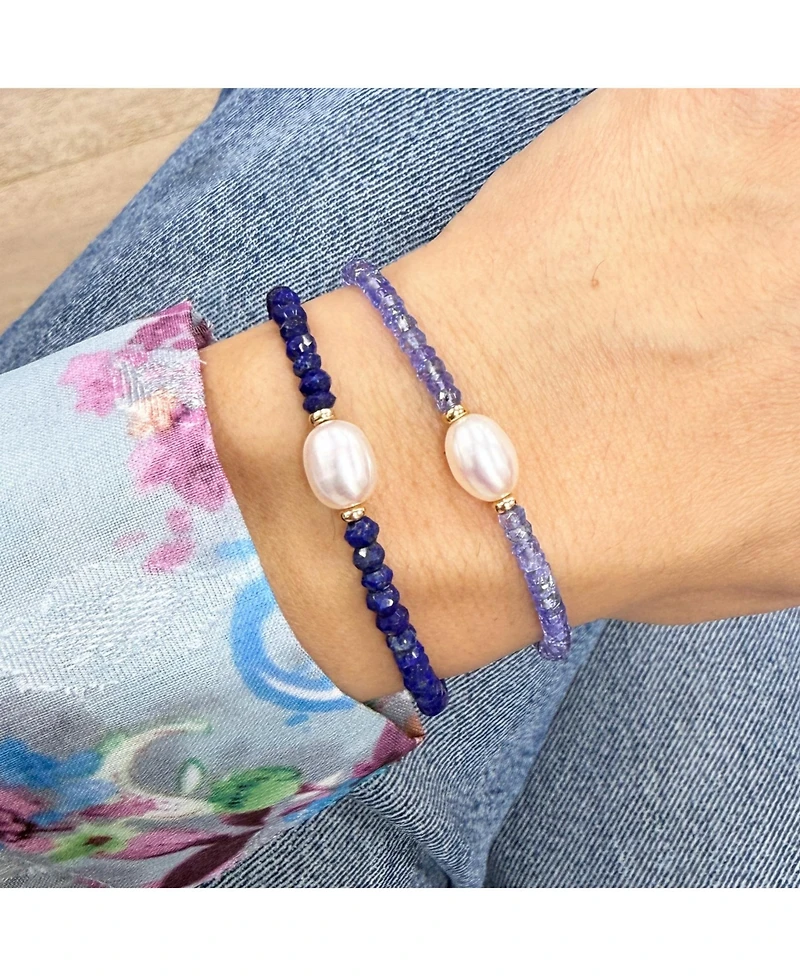 The Lovery Lapis Bead Pearl Bracelet 14K Gold