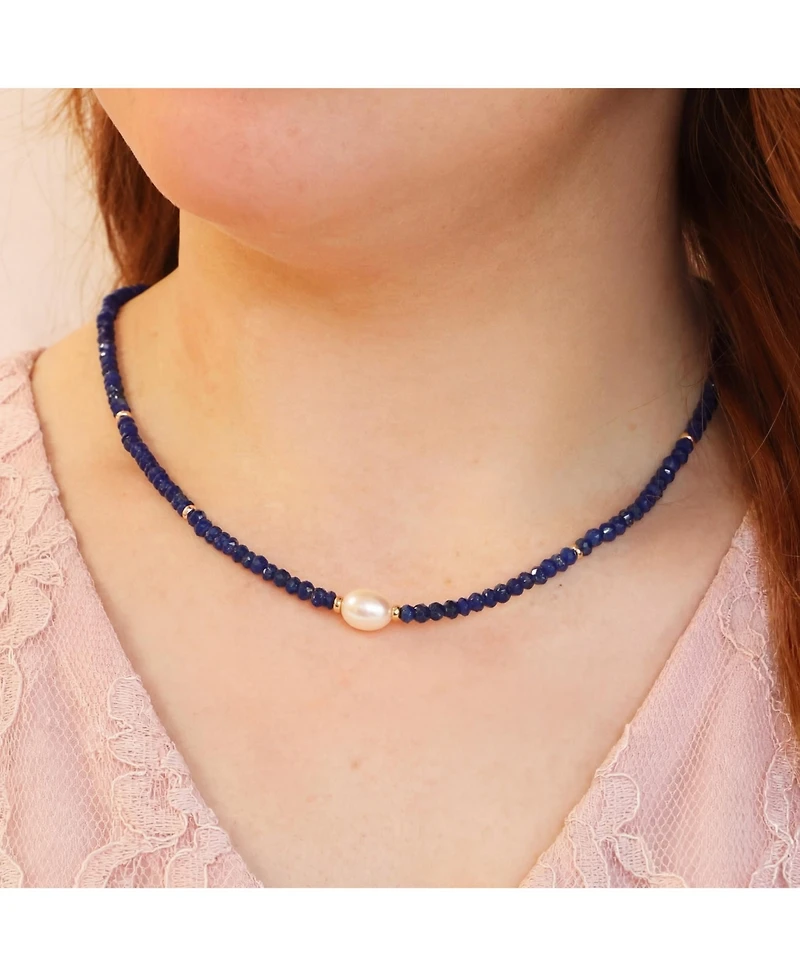 The Lovery Lapis Bead Pearl Necklace 14K Gold