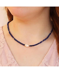 The Lovery Lapis Bead Pearl Necklace 14K Gold