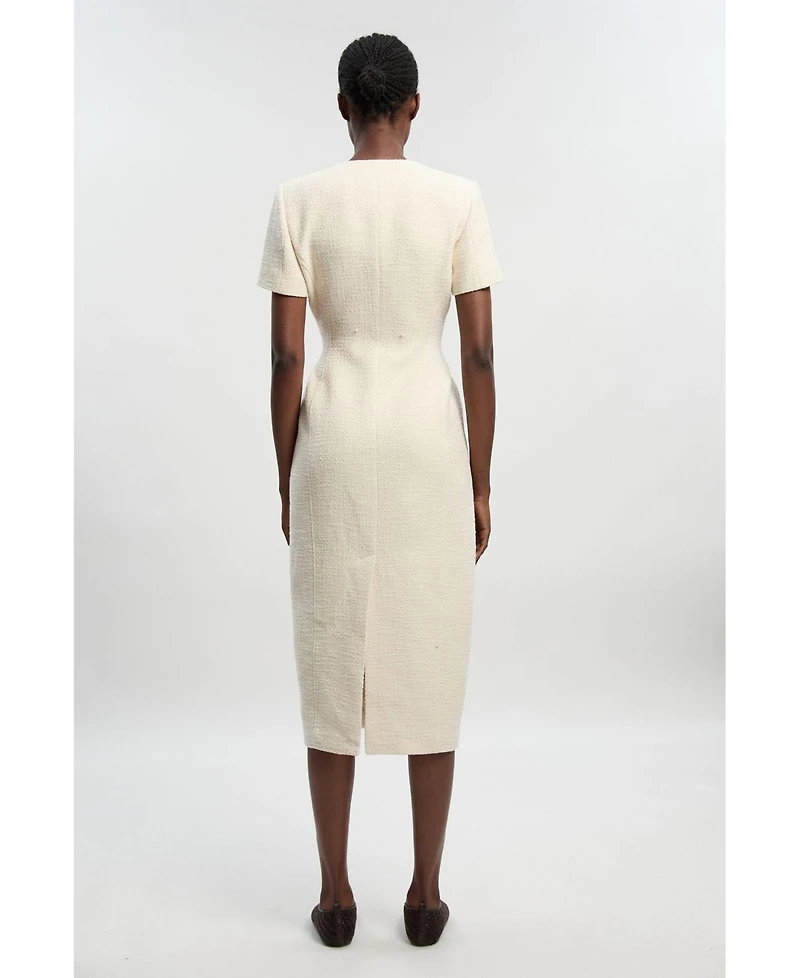 Karen Millen Women's Textured Tweed Tailored Midi Dress