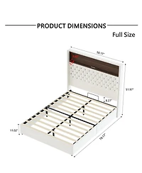 Lucky One Full Size Velvet Tufted Soft Bed Frame with Usb Port and Night Light