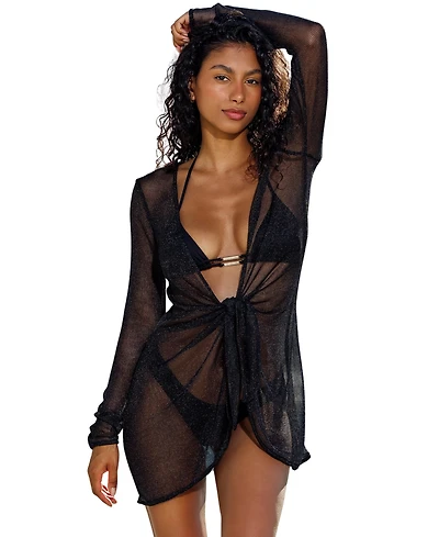 Beach Bunny Swimwear Women's Elodie Long Sleeve Cover-Up Mini Dress