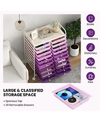 Gouun 20-Drawer Rolling Studio Organizer Cart with Transparent Drawers
