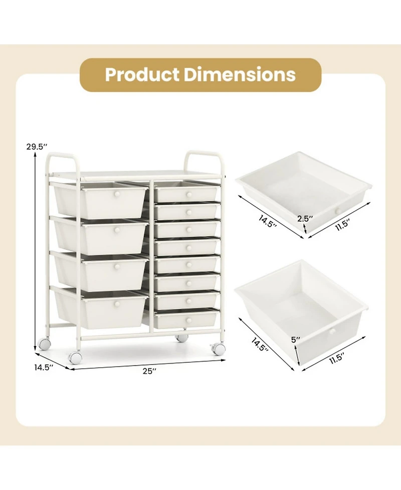 Gouun 12-Drawer Utility Rolling Cart with Baked Metal Frame and Mixed Drawer Sizes