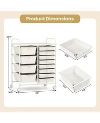Gouun 12-Drawer Utility Rolling Cart with Baked Metal Frame and Mixed Drawer Sizes