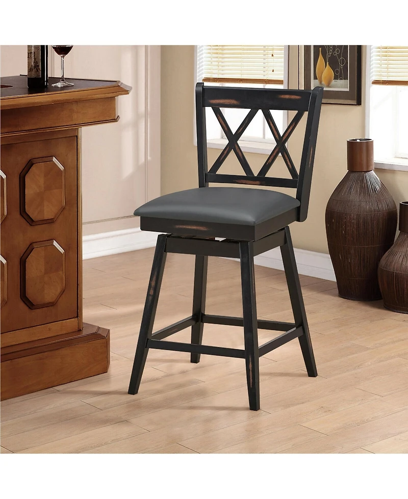 Gymax Set of Barstools Swivel Counter Height Chairs with Rubber Wood Legs