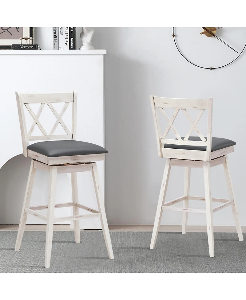 Gymax Set of Barstools Swivel Bar Height Chairs with Rubber Wood Legs