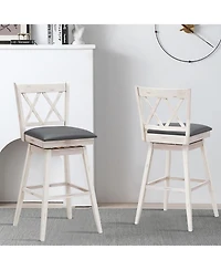 Gymax Set of Barstools Swivel Bar Height Chairs with Rubber Wood Legs