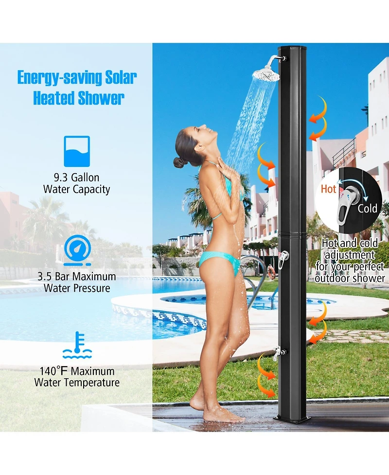 Gouun Adjustable Outdoor Solar Heating Shower Head, Portable Poolside Rinse Station