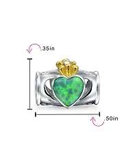 Bling Jewelry Created Green Opal Heart Claddagh Charm Bead .925 Sterling Silver for Bracelet