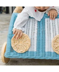 Momiji Archie Handcrafted Rattan Storage Wicker Wagon with Wooden Wheels