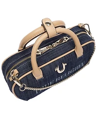 True Religion Bentley Denim and Pu Mini Satchel - Women s Top Handle Crossbody Handbag with Chain Detail