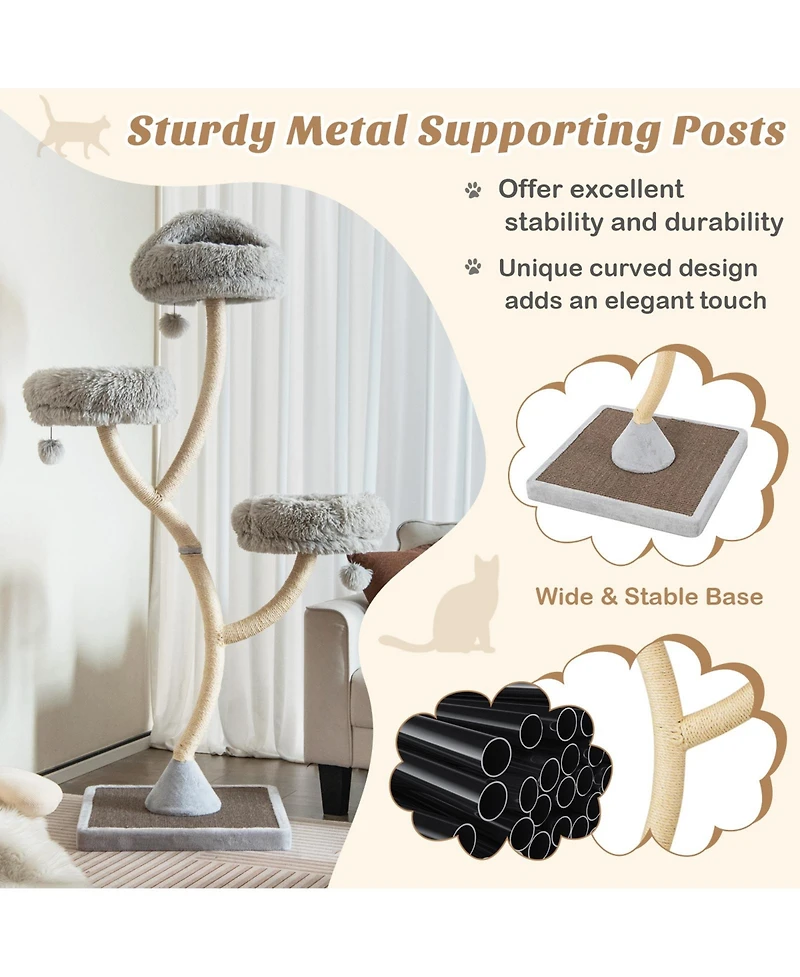 Cozito Cat Tree 70 in 4-Layer Tower with 3 Perches Dangling Balls