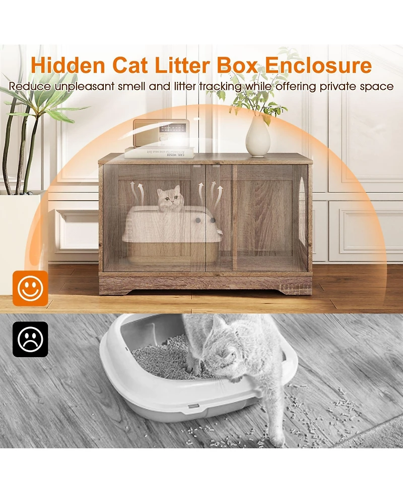 Cozito Cat Litter Box Enclosure 31.5 in Wooden End Side Table