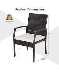 Gymax 2PCS Patio Pe Rattan Wicker Dining Armchairs Outdoor Chair w/ Removable Cushion