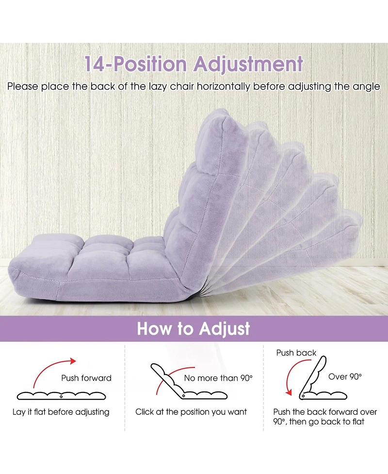 Gouun 14-Position Adjustable Floor Chair with Velvet Cushion and Foldable Design