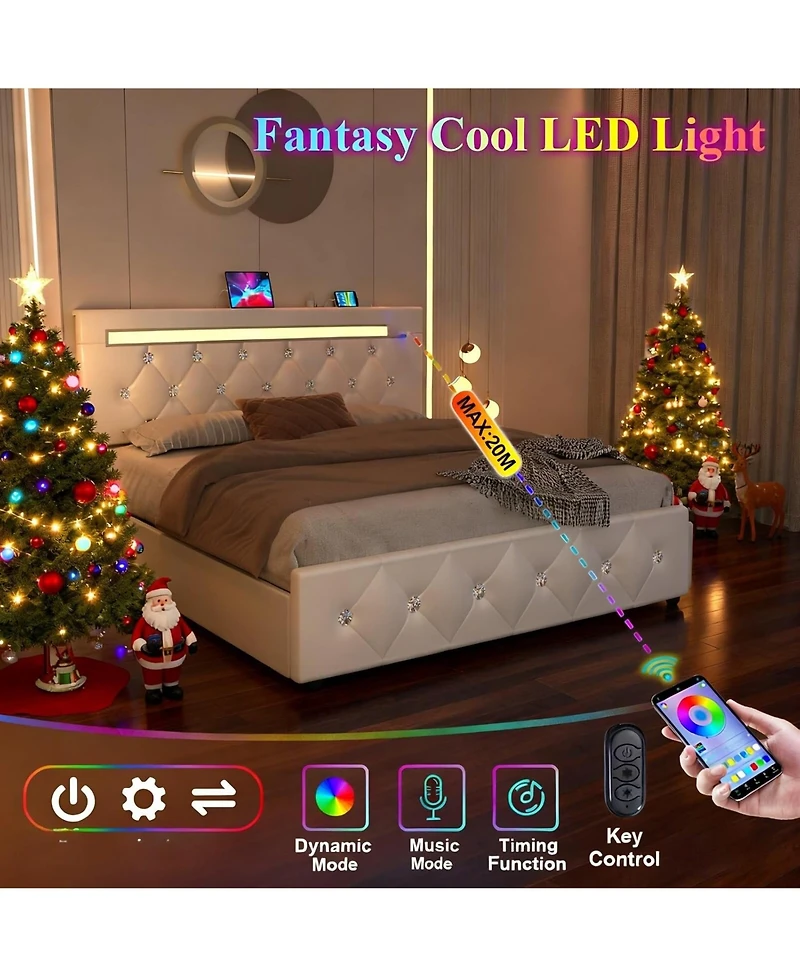 Lucky One Bed Frame with Led Light and 4 Storage Drawers