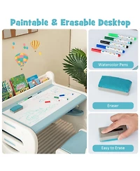 Gouun Kids Drawing Table and Chair Set with Erasable Graffiti Desktop and Built-In Storage