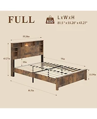 Lucky One Bed Frame with Storage Headboard, Wood Platform Bed Frame with Charging Station