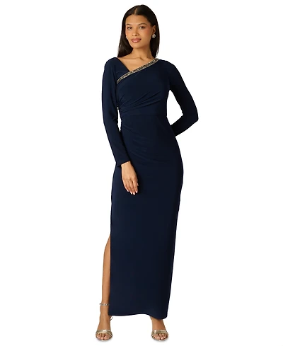 Adrianna Papell Women's Asymmetrical Long-Sleeve Ball Gown