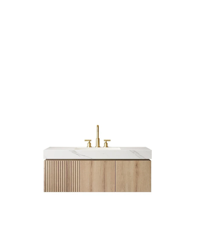 Sillysis Wall Mounted Bathroom Vanity with Carrara Sintered Stone Top, Ceramic Sink, Soft Close Cabinet, Pre-assembled
