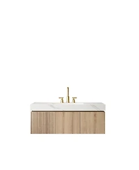 Sillysis Wall Mounted Bathroom Vanity with Carrara Sintered Stone Top, Ceramic Sink, Soft Close Cabinet, Pre-assembled