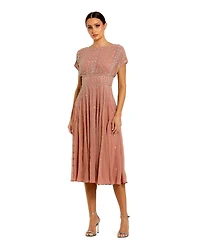 Mac Duggal Women's Embellished Beaded Georgette Blouson A-Line Midi Dress