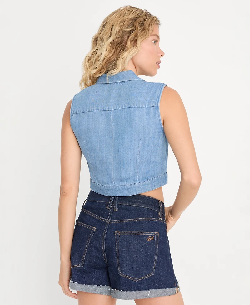 Good American Women's Denim Sleeveless Button-Up Top, Created for Macy's