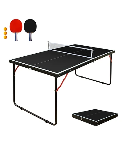 Rainsken Compact Foldable Ping Pong Table, Portable Table Tennis Game Set Equipped with Net and 2 Paddles for Indoor and Outdoor Casual Play