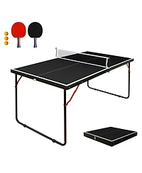 Rainsken Compact Foldable Ping Pong Table, Portable Table Tennis Game Set Equipped with Net and 2 Paddles for Indoor and Outdoor Casual Play