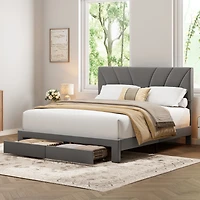 Homfan Velvet Bed Frame with 2 Storage Drawers - Adjustable Headboard, Platform Wooden Slats, No Box Spring Needed, Easy Assembly