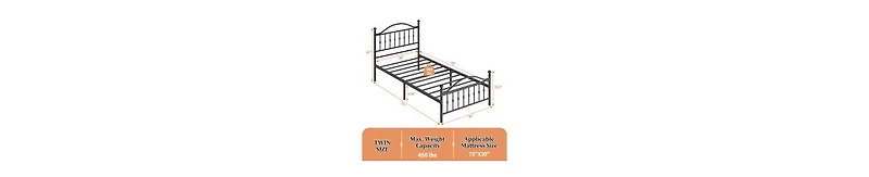 Homfan Sturdy Metal Platform Bed Frame with Headboard