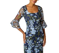 Adrianna Papell Women's Floral Embroidered Scoop Neck Dress