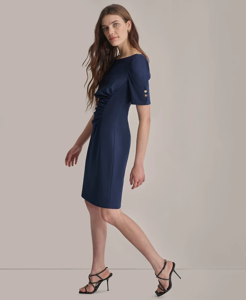 Dkny Petite Ruched Jewel Neck Sheath Dress