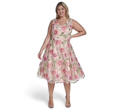 Eliza J Plus Polyester-Blend V-Neck Sleeveless Midi Dress