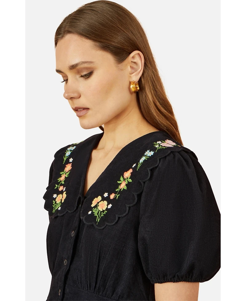 Yumi Women's Embroidered Collar Cord Tea Dress