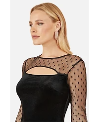 Yumi Women's Velvet With Slash Neckline Midi Dress