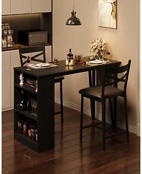 gaomon 2-4 Person Durable Bar Table Set with 16" Wide Cushions and Flip-Top Extension, for Dining
